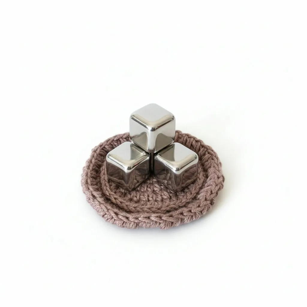 Koolcube Stainless Steel Ice Cubes & Crochet Coasters Bundle